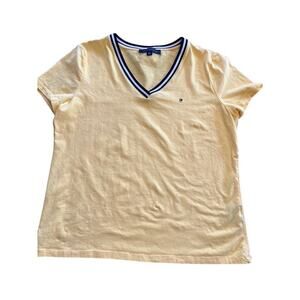 Tommy Hilfiger bright yellow V-neck women's L T-shirt top.